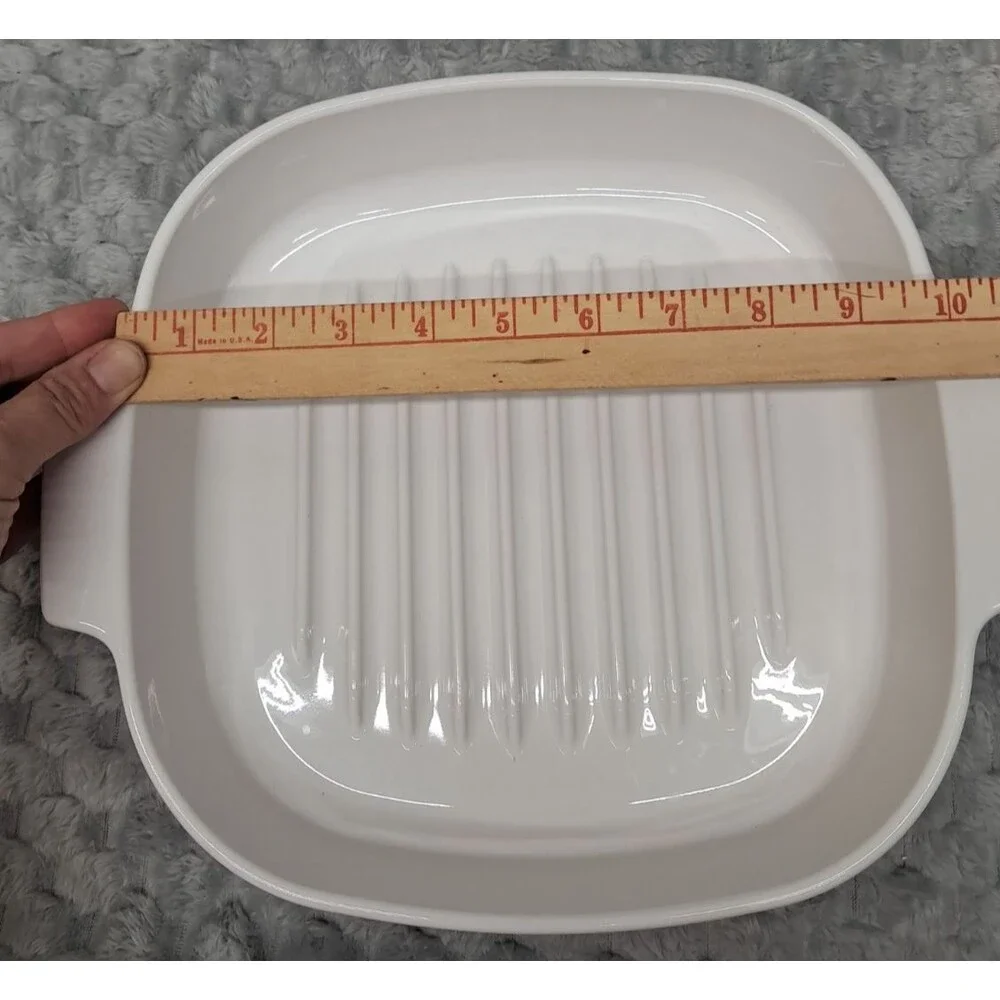 VTG Corning Ware 10” Cooker w/Built in Rack M-10-GR NOS White Skillet Pan Dish
